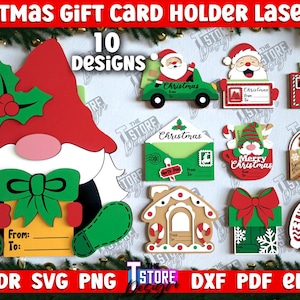 Pacchetto porta carte regalo di Natale 3D, porta carte regalo tagliato al laser, biglietto di auguri di Natale, Buon Natale, citazioni di Natale, svg di Natale personalizzato