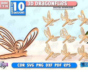 Lot de libellules 3D découpées au laser, libellule décorative en bois à emboîtement, libellule 3D, libellule phosphorescente, décoration d'intérieur découpée au laser, jouet pour enfant