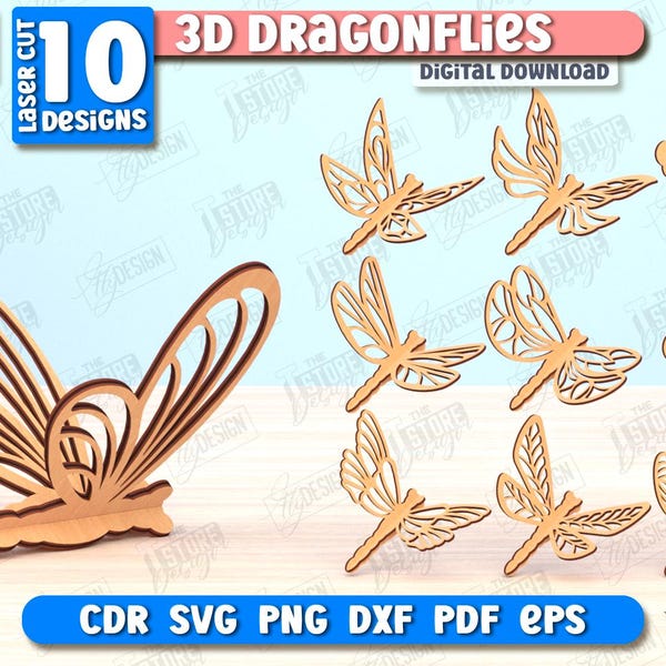 3D Dragonflies Laser Cut Bundle, Decorative Wooden Interlocking Dragonfly, 3D Dragonfly, Dragonfly Glowforge, Home Decor Laser Cut, Kids Toy