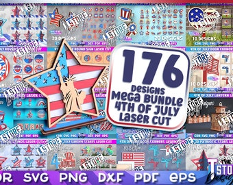 4th of July Mega Bundle, Independence Day SVG, 4th of July Lasercut, Laser Cut Mega Bundle, America svg, USA Flag svg, Cnc vector files