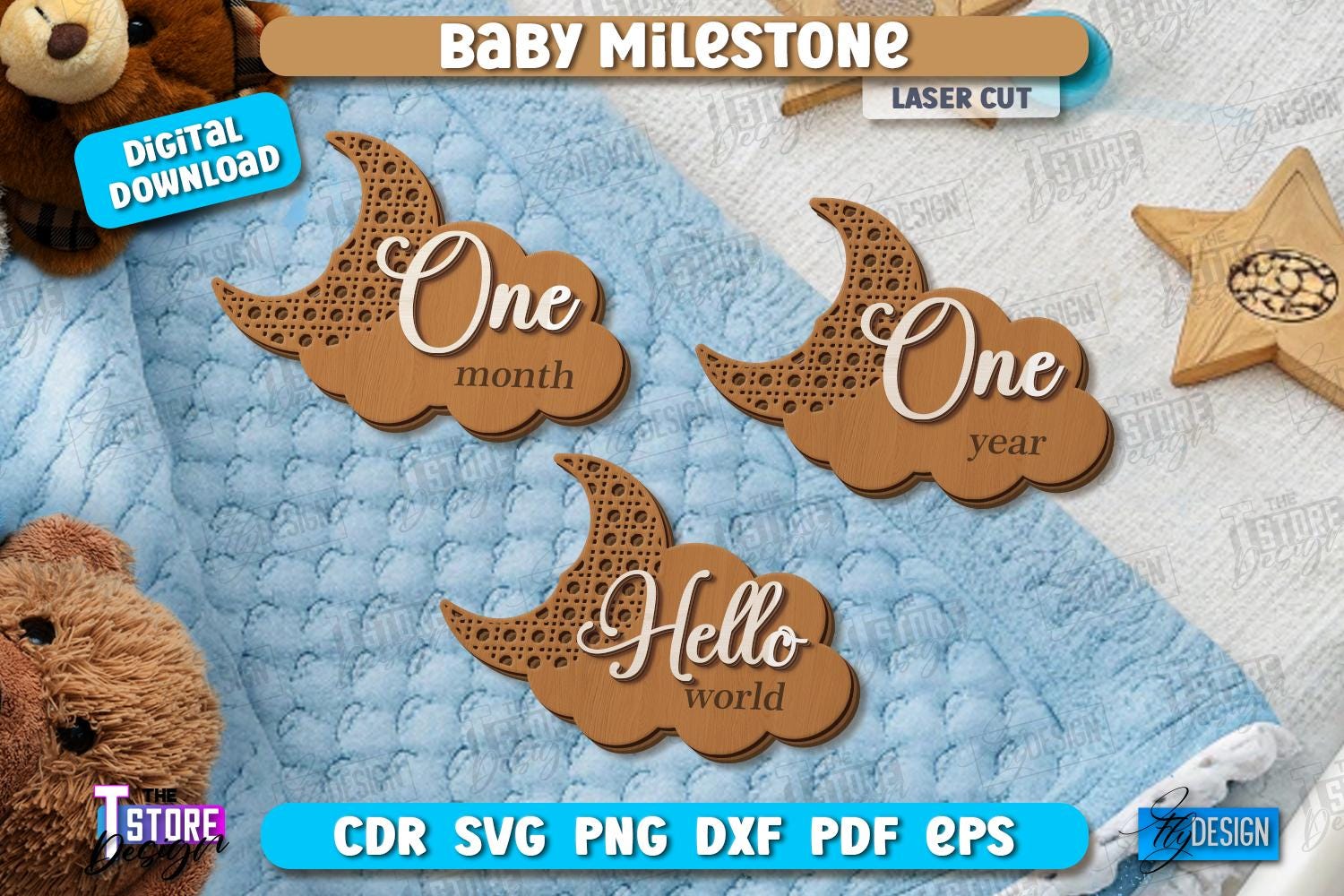Baby Milestone Laser Cut Bundle, Rattan Milestones Set, Monthly Baby ...