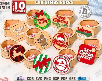 3d Christmas gift boxes laser cut bundle, decorative gift boxes, Xmas storage basket svg, cookie holder,   Christmas quotes, decorative box