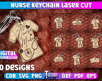 Krankenschwester Schlüsselanhänger Laser Bundle | Krankenschwester Design Laser Cut | Doktor Schlüsselanhänger | Krankenschwester Geschenk | Krankenschwester für Laser geschnitten | Nurse-Laser-Dateien
