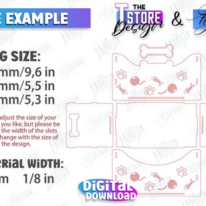 May include: A digital download design for a cat bed, with a bone-shaped opening on the top and a paw print, fishbone, and ball of yarn design on the front. The design is 9.6 inches wide, 5.5 inches long, and 5.3 inches high. The material width is 3 mm or 1/8 inch.