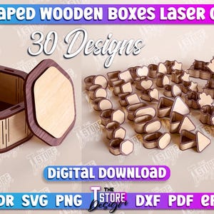 Different Size Boxes Laser Cut Bundle, Laser Cut Box, Storage Box Digital Files, Decorative Gift Boxes, Jewelry Wooden Boxes, Heart Shaped