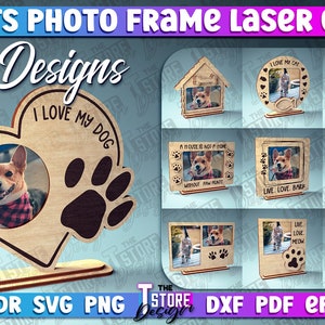 Pets Photo Frame Laser Cut Bundle | Dog Photo Frame SVG Design | Cat Laser Cut Files