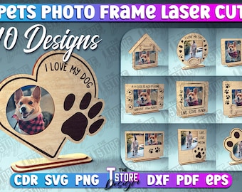 Pets Photo Frame Laser Cut Bundle | Dog Photo Frame SVG Design | Cat Laser Cut Files
