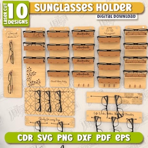 Sunglasses Holder Laser Cut Bundle, Eyeglasses Wall Rack SVG, Eyeglasses Display, Sunglasses Organizer, Glasses Display, Sunglasses Tray SVG