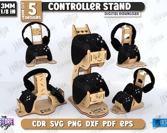 Controller Stand Laser Cut Bundle, Holder for Game Controller, Game Console, Play Station Stand, Headphone Stand, Wood Stand, Gift for Gamer