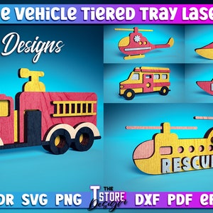 Rescue Vehicle Tiered Tray Laser Cut SVG Bundle | Vehicle Tiered Tray SVG Design | Laser Cut Files