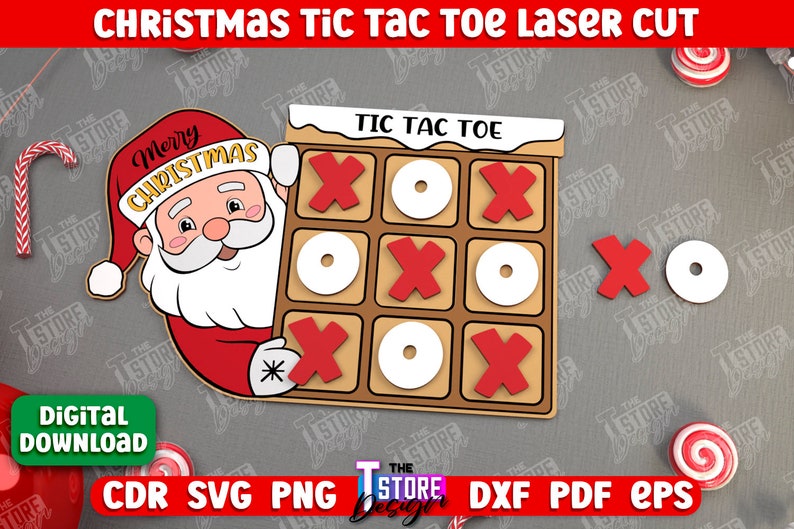 Christmas Tic Tac Toe Laser Cut Bundle, Tic Tac Hohoho SVG, Christmas Tic Tac Toe File