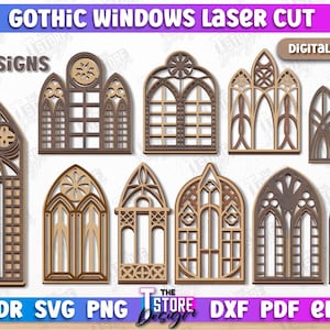 Gothic Windows Laser Cut Bundle, 3d Gothic Frames Laser Cut, Window Cut Files For Cricut, Cathedral Window, Church Windows Lasercut Bundle