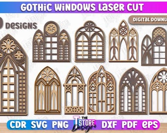 Gothic Windows Laser Cut Bundle, 3d Gothic Frames Laser Cut, Window Cut Files For Cricut, Cathedral Window, Church Windows Lasercut Bundle