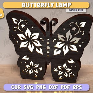 Butterfly Lamp Laser Cut Bundle, 3D Wooden Night Lights SVG, Mystical Design, Butterfly Art, Table Lamp, Celestial Lantern, Shadow Lamp SVG image 5