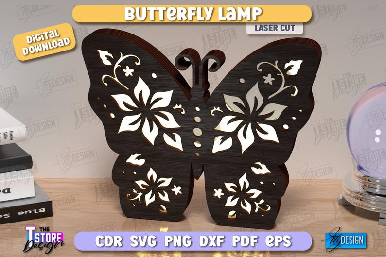Butterfly Lamp Laser Cut Bundle, 3D Wooden Night Lights SVG, Mystical Design, Butterfly Art, Table Lamp, Celestial Lantern, Shadow Lamp SVG image 5