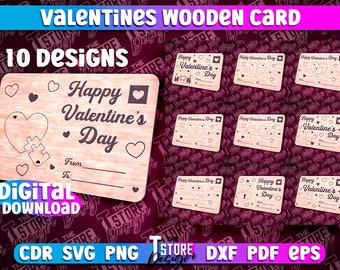 Valentine's Day Wooden Card Laser Cut SVG Bundle  | Valentines Laser Cut SVG Design | CNC Files