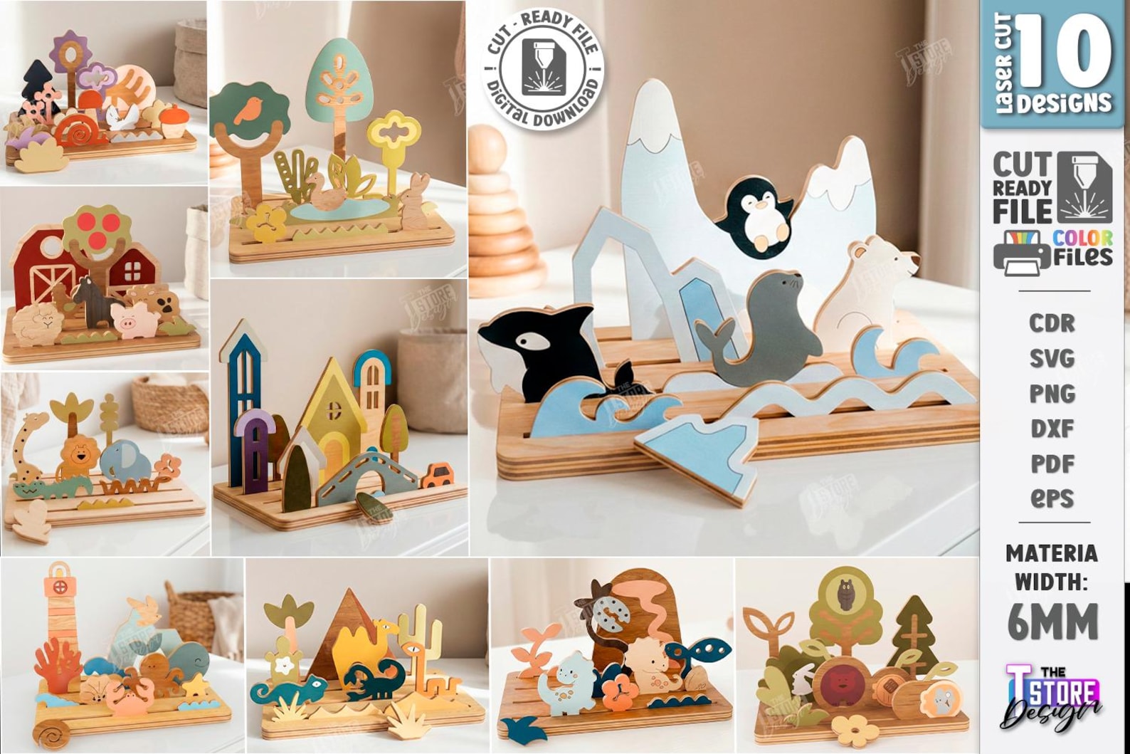 3d Modular Wooden City & Nature Blocks Laser Cut Bundle, Montessori ...