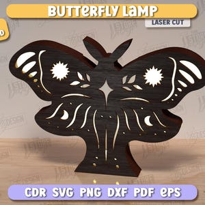 Butterfly Lamp Laser Cut Bundle, 3D Wooden Night Lights SVG, Mystical Design, Butterfly Art, Table Lamp, Celestial Lantern, Shadow Lamp SVG image 7