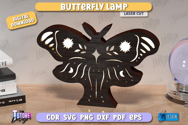 Butterfly Lamp Laser Cut Bundle, 3D Wooden Night Lights SVG, Mystical Design, Butterfly Art, Table Lamp, Celestial Lantern, Shadow Lamp SVG image 7