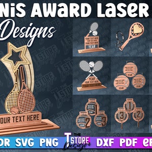 Tennis Award Trophy Laser Cut SVG Bundle | Sport Award Trophy SVG Design | Laser Cut Files