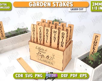 Garden Stakes Laser Cut, 3D Garden Stakes Holder, Wooden Plant Markers SVG, Garden Decor, Garden Signs, Eco Friendly Vegetable Herb Stakes