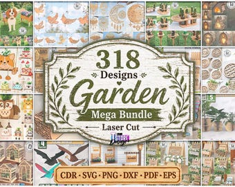 Garden Laser Cut Mega Bundle, 318 Outside Laser Design, Welcome signs, Planter SVG, S'more station, BBQ CNC file