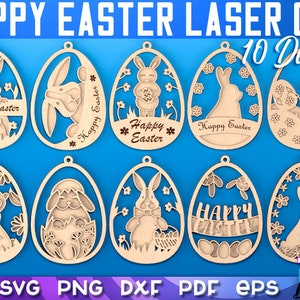 Happy Easter Laser Cut Eggs | Laser Cut SVG Bundle | CNC Files