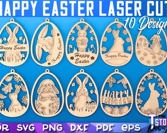 Vrolijk Pasen Lasergesneden eieren | Lasergesneden SVG-bundel | CNC-bestanden
