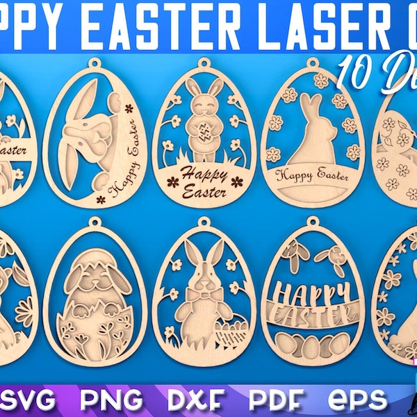 Frohe Ostern Laser Cut Eier | Laser geschnitten SVG-Bundle | CNC-Dateien