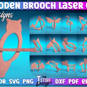 Puede incluir: Un conjunto de 15 diseños de broche de madera cortados con láser. Los diseños incluyen una variedad de animales, insectos y formas abstractas. Los broches son todos de color marrón claro y están listos para ser ensamblados.