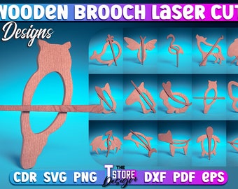 Wooden Brooch Laser Cut Bundle  | Accessories Laser Design | Laser Cut SVG Bundle | CNC Files