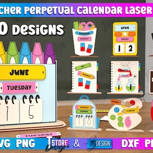 3d perpetual teacher desk calendar laser cut bundle, eternal calendar lasercut, desktop calendar svg, back to school gifts glowforge svg