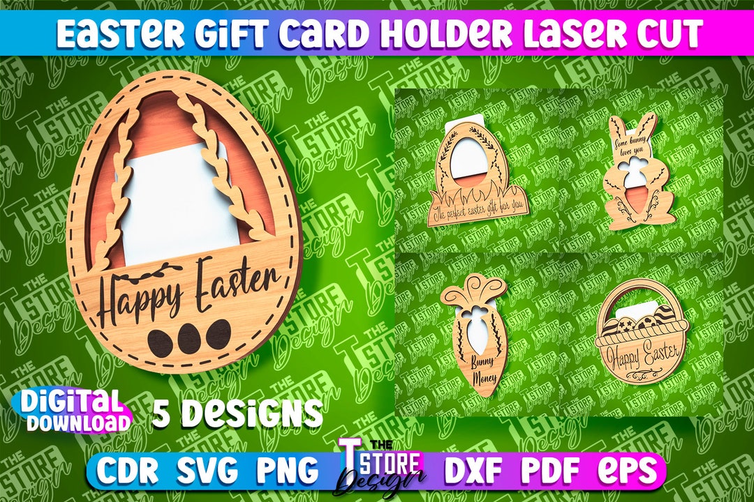 Easter Gift Card Holder Laser Cut SVG Bundle Easter Bunny Card Holder