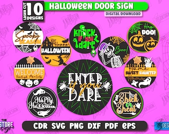 Halloween ronde deur borden lasergesneden bundel, 3D-halloween deurhanger, buiten gelaagde teken, spooky boo teken lasergesneden, happy halloween svg