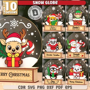 3d Christmas snow globes laser cut bundle, snow globe stand laser cut, Christmas characters laser cut, Xmas shelf sitter, Christmas quotes