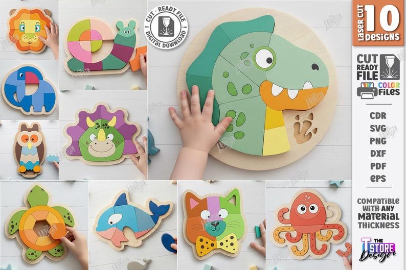 Montessori Puzzle SVG Laser Cut - Animal Puzzle for Kids - Toddler ...