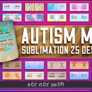 Autisme mok citaten sublimatiebundel | Mok sublimatie ontwerp | Bewustzijn PNG v.2