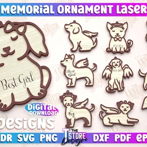 Dog Memorial Ornament Lasercut Bundle | Pet Memorial Ornament SVG Design | Pet Loss Gift | Dog Memorial  Gift | In Loving Memory Lasercut