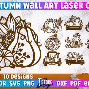 Può includere: Un set di 10 file di taglio digitale con design a tema autunnale. I design includono un girasole, zucche, zucche, un camion, un cartello di benvenuto e una ghirlanda. I testi "Hello Pumpkin", "Hello Autumn" e "Happy Fall" sono inclusi nei design. I file sono disponibili nei formati CDR, SVG, PNG, DXF, PDF ed EPS.