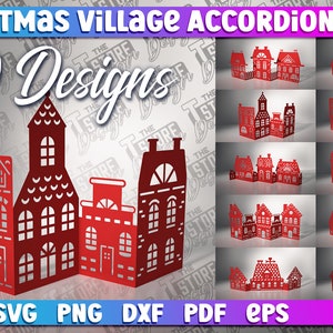 Carte accordéon du village de Noël SVG Bundle | Artisanat en papier | Village de Noël SVG | Village d’hiver SVG