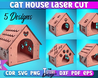 Katzenhaus Laser Cut Bündel | Katze Home Laser Design | Laser geschnitten SVG-Bundle | CNC-Dateien