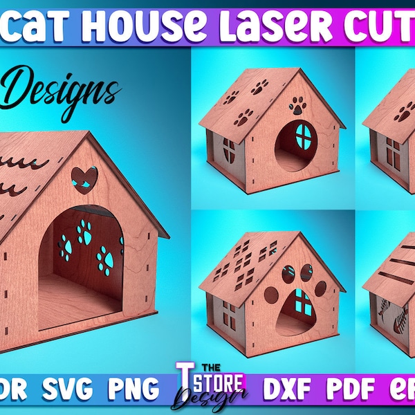 Cat House Laser Cut Bundle  | Cat Home Laser Design | Laser Cut SVG Bundle | CNC Files