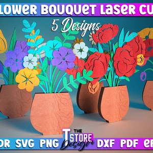 Flower Bouquet Laser Cut SVG Bundle | Home SVG Design | Laser Cut Files