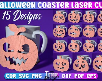 Halloween Coasters Laser Cut SVG Bundle | Halloween SVG Design | Coasters Laser Cut Files