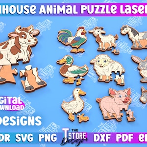 ファームハウス動物パズル レーザーカット、木製子供用パズル バンドル、3D レーザーカット パズル、農場の動物、モンテッソーリ パズル、農場の動物パズル