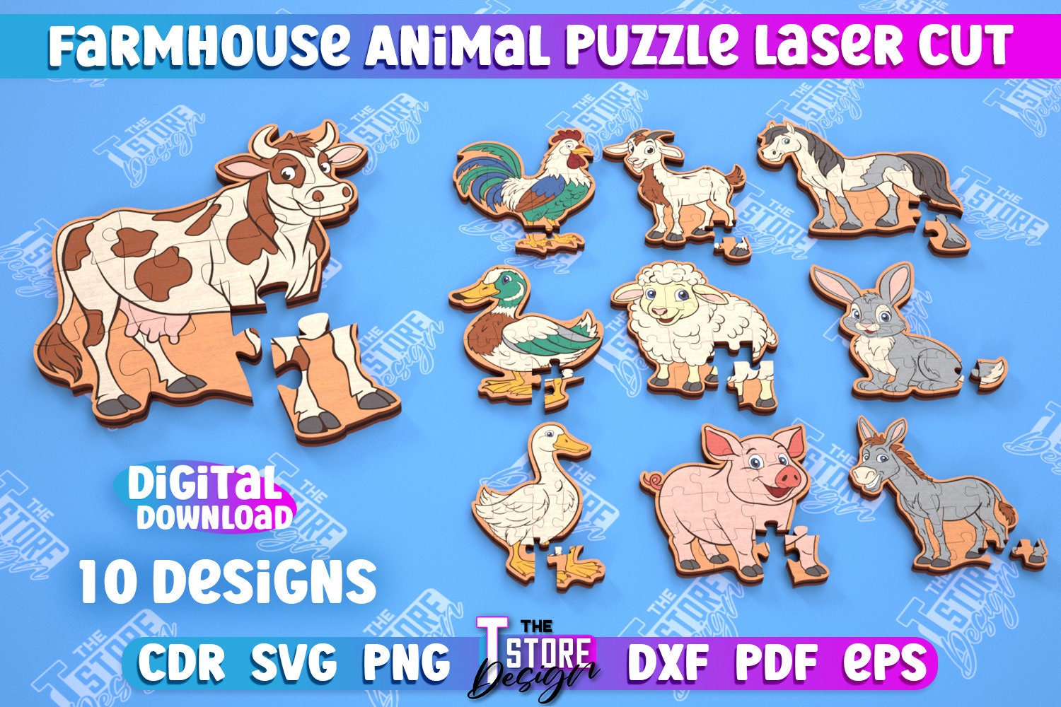 Farmhouse Animal Puzzle Laser Cut, Wooden Kids Puzzles Bundle, 3D Laser ...