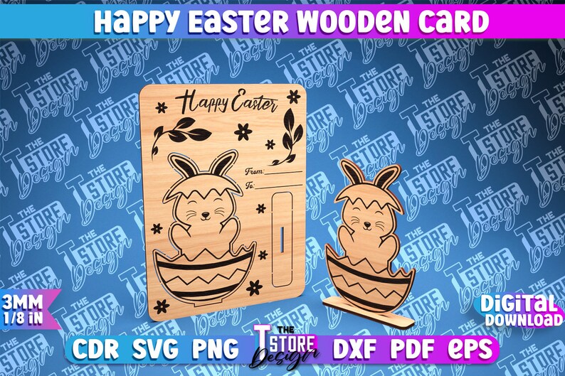 Happy Easter Wooden Card Laser Cut SVG Bundle | 3D Easter Card | Easter ...