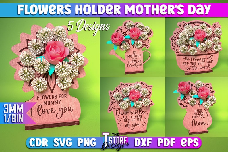 Flowers Holder Mother's Day Laser Cut SVG Bundle Etsy