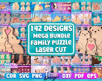 Familienpuzzle Laser Cut Mega Bundle, 142 Bärenfamilie Puzzle Laser Cut Designs, Laser geschnitten Mega Bundle, Tiere Puzzle SVG, Familienverzierung