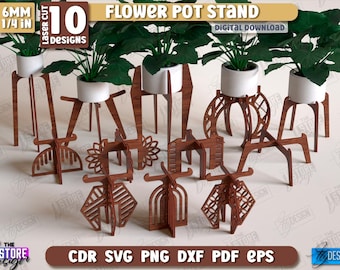 Flower pot stands laser cut bundle, triple plant pot stand svg, flower pot holders svg, plant support base, wooden plant risers, plant lover